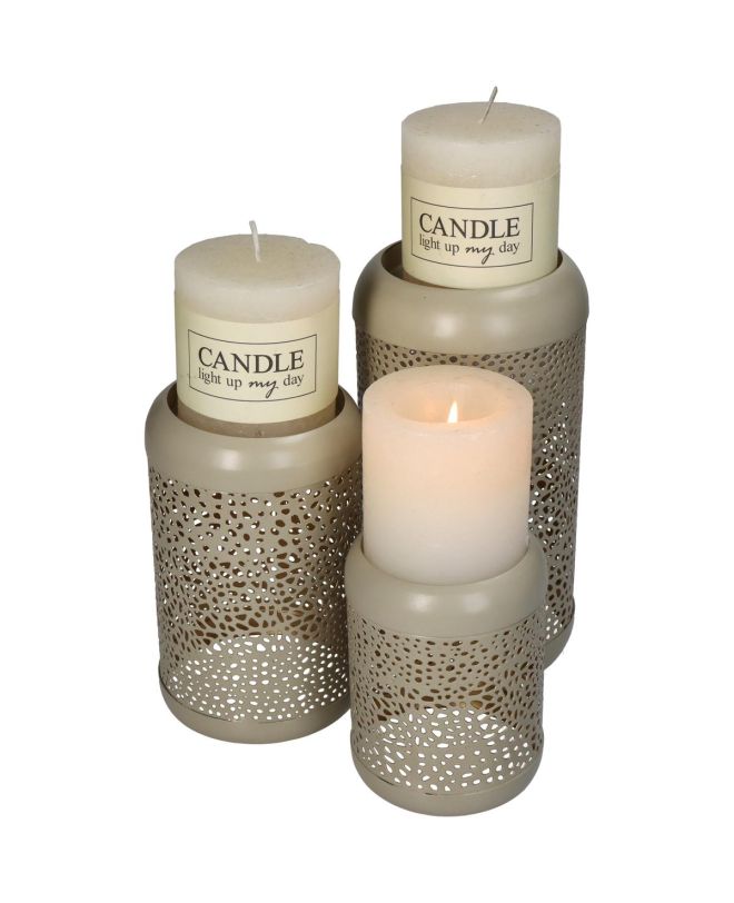 Κηροπήγιο Μπεζ Μέταλλο 10.5x10.5x20cm Σετ 3Τμχ