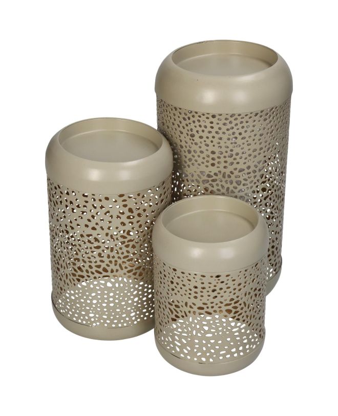 Κηροπήγιο Μπεζ Μέταλλο 10.5x10.5x20cm Σετ 3Τμχ