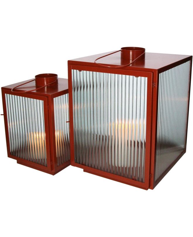 Φανάρι Κόκκινο Μέταλλο/Γυαλί 29x34.5x39cm Σετ 2Τμχ