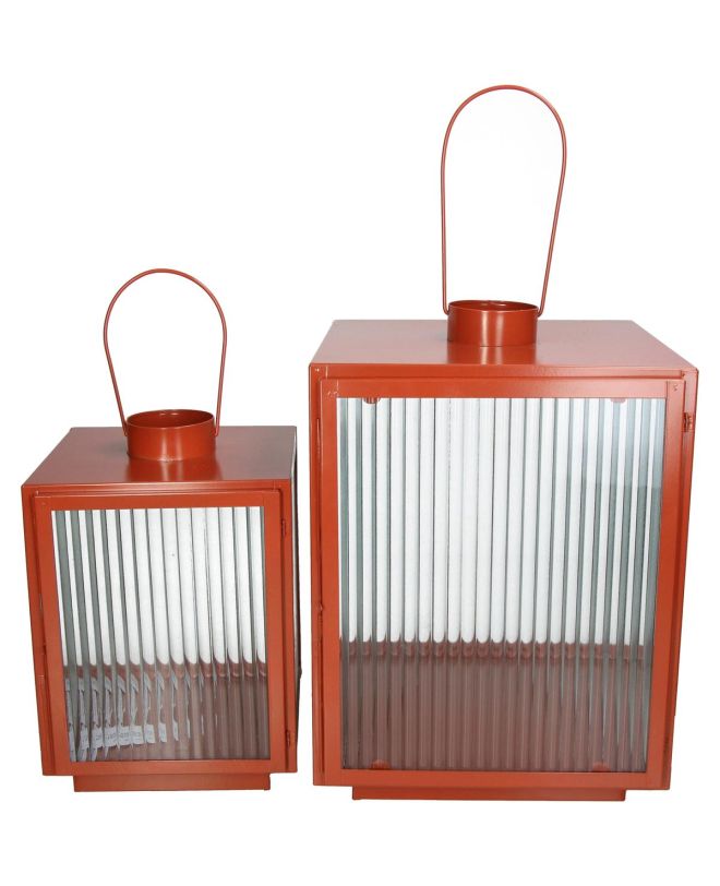 Φανάρι Κόκκινο Μέταλλο/Γυαλί 29x34.5x39cm Σετ 2Τμχ