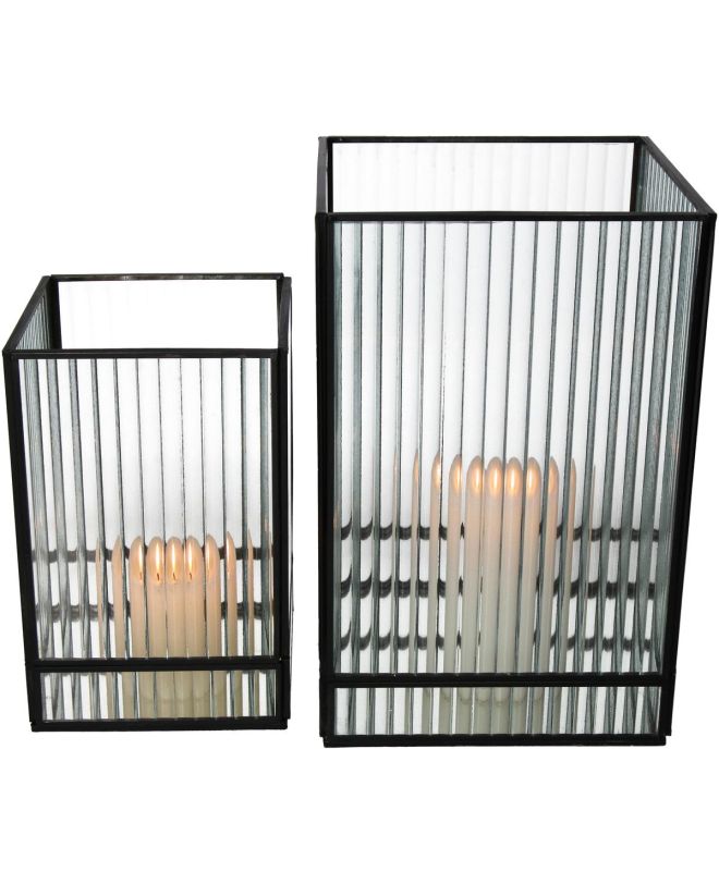 Κηροπήγιο Μαύρο Μέταλλο/Γυαλί 20x20x31cm Σετ 2Τμχ