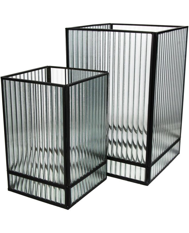 Κηροπήγιο Μαύρο Μέταλλο/Γυαλί 20x20x31cm Σετ 2Τμχ