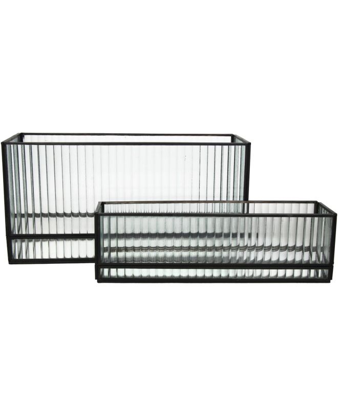 Κηροπήγιο Μαύρο Μέταλλο/Γυαλί 38x14x19cm Σετ 2Τμχ