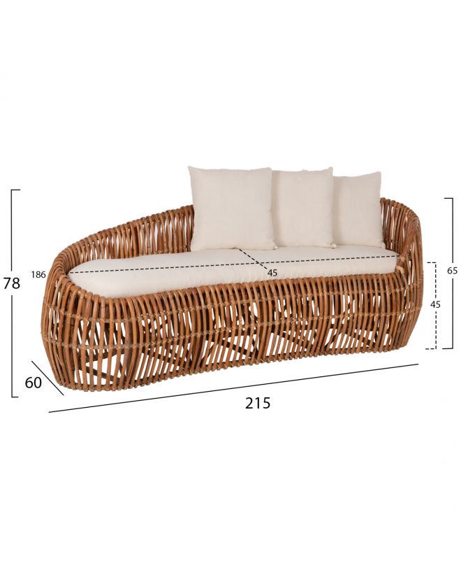 ΚΑΝΑΠΕΣ-ΑΝΑΚΛΙΝΤΡΟ LANTRY HM5991 ΦΥΣΙΚΟ RATTAN- ΛΕΥΚΑ ΜΑΞΙΛΑΡΙΑ 215x60x78Yεκ.