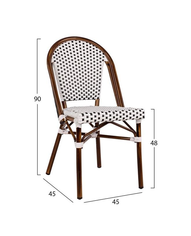 ΚΑΡΕΚΛΑ BISTRO ΑΛΟΥΜΙΝΙΟΥ BAMBOO LOOK ΜΕ ΛΕΥΚΟ-ΜΑΥΡΟ RATTAN HM5566.01 45x54x90Υεκ.