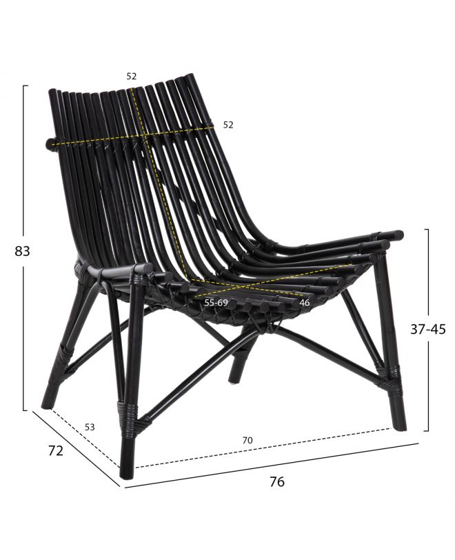 ΚΑΡΕΚΛΑ ΕΞΩΤ.ΧΩΡΟΥ CELLION HM9812.02 ΡΑΒΔΟΙ RATTAN ΣΕ ΜΑΥΡΟ ΧΡΩΜΑ 76x72x83Υεκ.