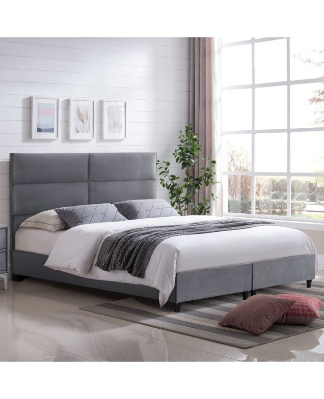 ΚΡΕΒΑΤΙ MILO ΑΠΟ ΓΚΡΙ ΒΕΛΟΥΔΟ HM628.10 ΓΙΑ ΣΤΡΩΜΑ 180x200 εκ.