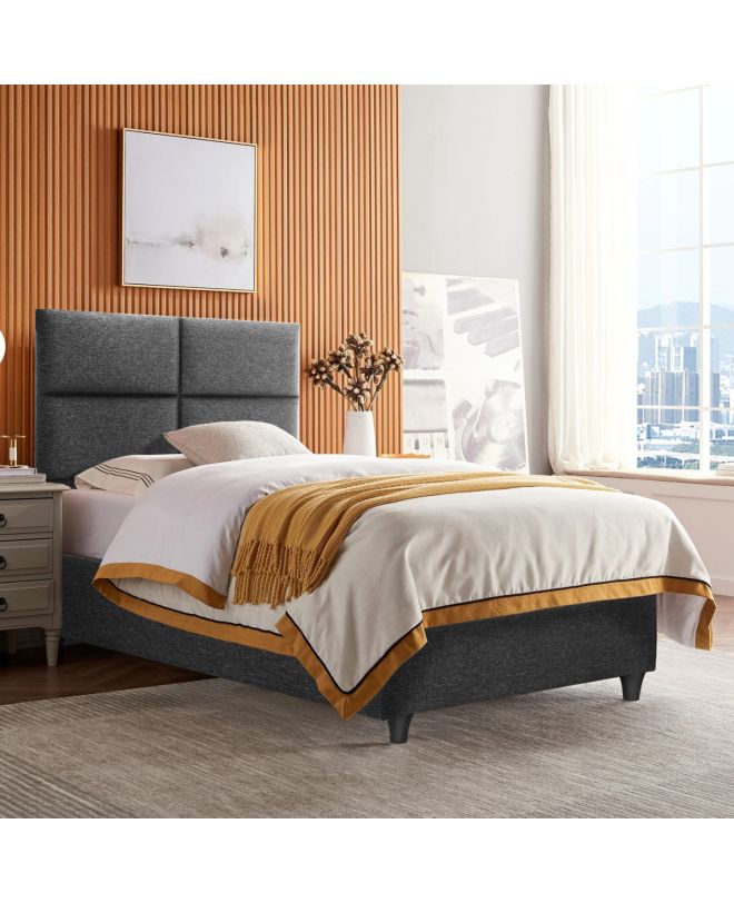 ΚΡΕΒΑΤΙ MILO ΑΠΟ ΓΚΡΙ ΥΦΑΣΜΑ HM652.01 ΓΙΑ ΣΤΡΩΜΑ 90x200 εκ.