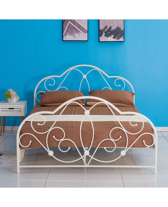 Κρεβάτι ArteLibre ARIEL Μεταλλικό Semy Glossy White 210x155x110cm (Στρώμα 150x200cm)