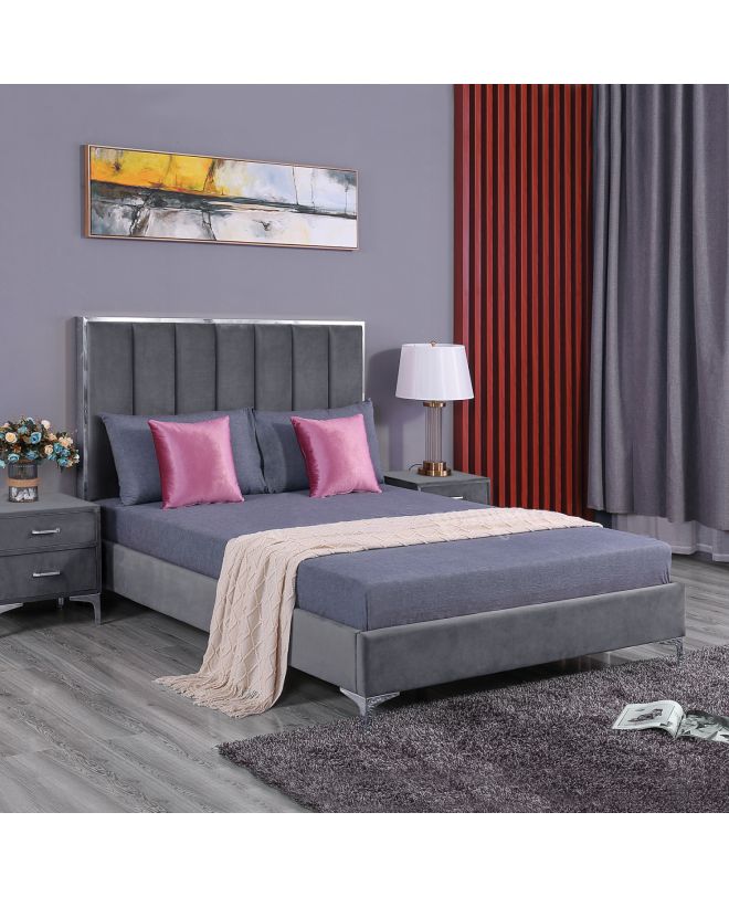 ΚΡΕΒΑΤΙ AVIGNON ΥΠΕΡΔΙΠΛΟ  160x200 εκ.
 ΜΕ ΥΦΑΣΜΑ ΒΕΛΟΥΔΟ ΓΚΡΙ HM590.01