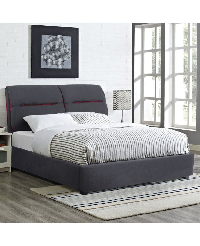 ΚΡΕΒΑΤΙ KENDRA ΔΙΠΛΟ 150x200 εκ.
 ΜΕ ΥΦΑΣΜΑ ΓΚΡΙ ΚΑΙ ΚΟΚΚΙΝΗ ΡΙΓΑ HM562