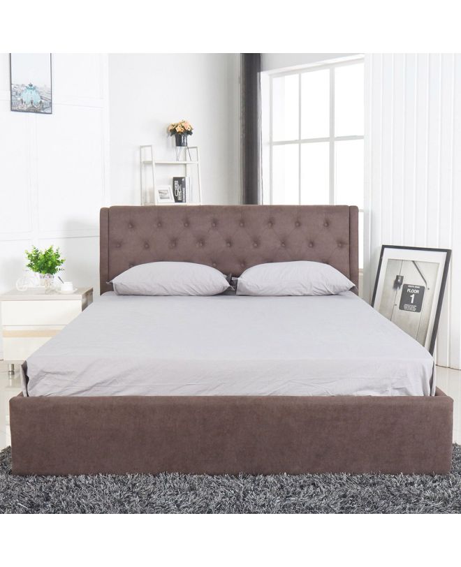 Κρεβάτι ArteLibre ASTER Σκούρο Καφέ Ύφασμα Με Αποθηκευτικό Χώρο 219x170x104cm (Στρώμα 160x200cm)