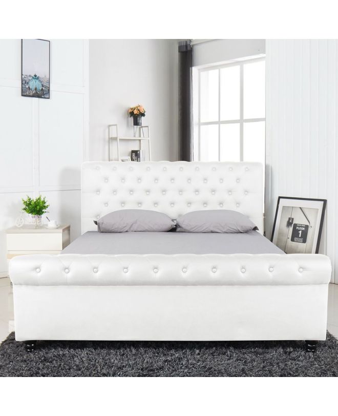 Κρεβάτι ArteLibre GERANIUM Λευκό PU 237x170x109cm