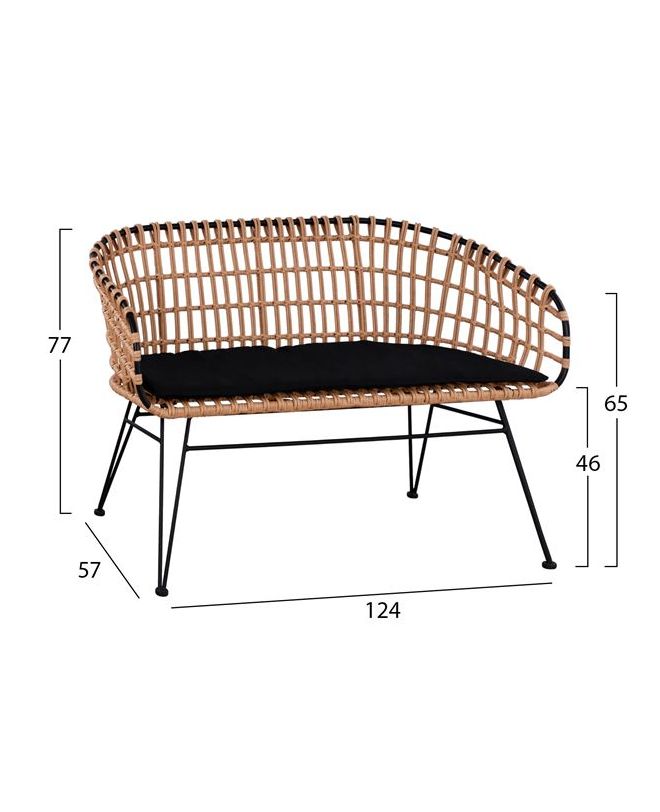 ΠΑΓΚΑΚΙ ΜΕΤΑΛΛΙΚΟ ALLEGRA HM5692 ΜΕ WICKER ΜΑΥΡΟ-ΜΠΕΖ 124x57x77Υ εκ.