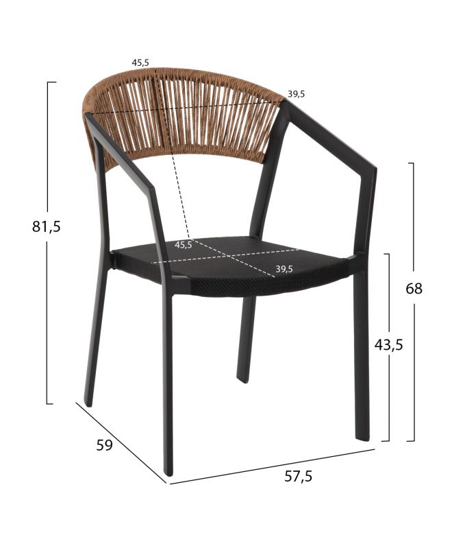 ΠΟΛΥΘΡΟΝΑ ΑΛΟΥΜΙΝΙΟΥ HM5891.05 ΜΑΥΡΟΣ ΣΚΕΛΕΤΟΣ&TEXTLINE-ΜΠΕΖ RATTAN 57,5x59x81,5Yεκ.