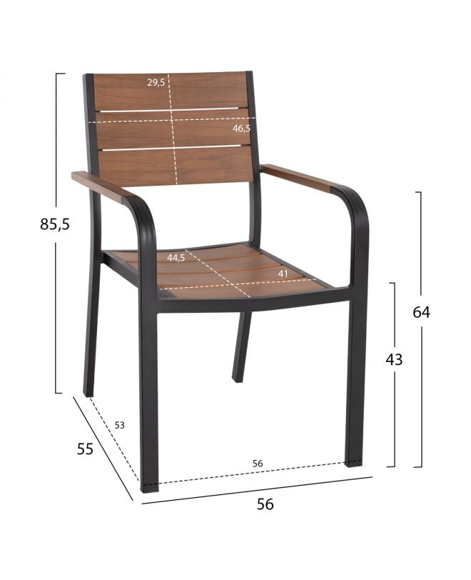 ΠΟΛΥΘΡΟΝΑ ΑΛΟΥΜΙΝΙΟΥ SAGA ΜΑΥΡΗ ΜΕ POLYWOOD HM5127.03 56x55x85,5Yεκ.