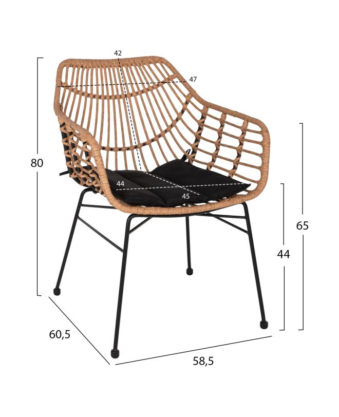 ΠΟΛΥΘΡΟΝΑ ΕΠΑΓΓΕΛΜΑΤΙΚΗ ΜΑΥΡΟ ΜΕΤΑΛΛΟ RATTAN ΜΠΕΖ & ΜΑΞΙΛΑΡΙ HM5864.01 58,5x60,5x80 εκ.