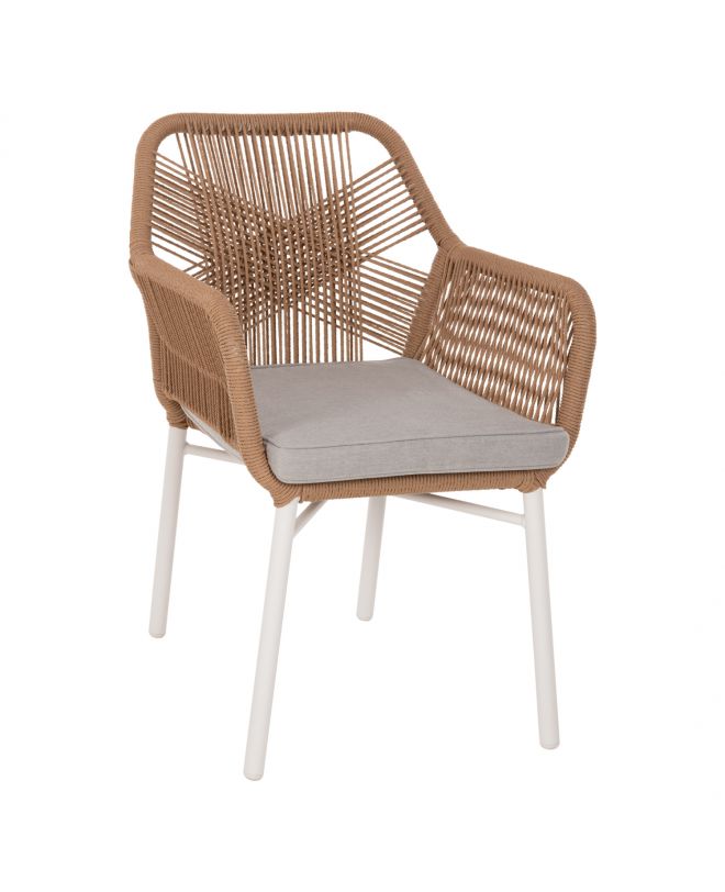ΠΟΛΥΘΡΟΝΑ TOPIN HM6048.01 ΑΛΟΥΜΙΝΙΟ ΛΕΥΚΟ-P.E. RATTAN ΑΝΟΙΧΤΟ ΚΑΦΕ-ΜΑΞΙΛΑΡΙ ΓΚΡΙ 57x65x84Υ εκ
