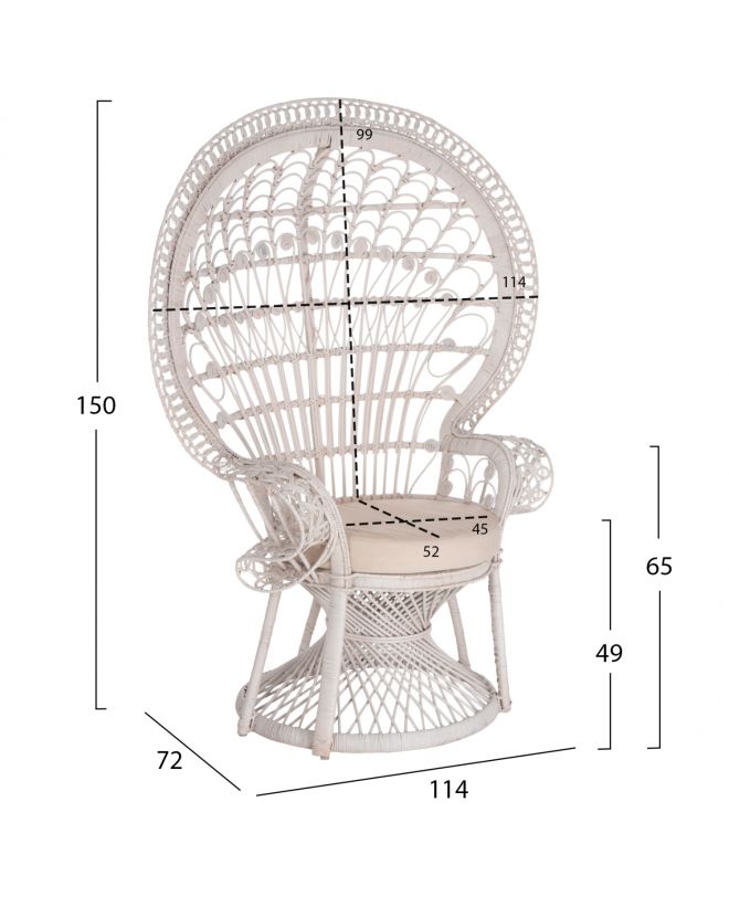 ΠΟΛΥΘΡΟΝΑ ROYAL PEACOCK HM9342.02 RATTAN ΣΕ ΛΕΥΚΟ-ΜΑΞΙΛΑΡΙ ΛΕΥΚΟ 114x72x150Yεκ.
