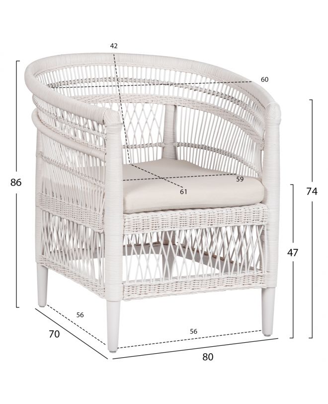 ΠΟΛΥΘΡΟΝΑ MALAWI HM9635.02 ΞΥΛΟ ΜΑΟΝΙ ΜΕ RATTAN ΛΕΥΚΟ-ΛΕΥΚΟ ΜΑΞΙΛΑΡΙ 80x70x86Υεκ.