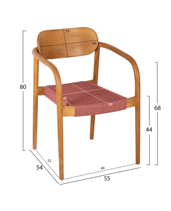 ΠΟΛΥΘΡΟΝΑ OSLO HM9636.06 ΞΥΛΟ TEAK ΦΥΣΙΚΟ & ΡΟΖ ΣΧΟΙΝΙ 55x54x80Yεκ.