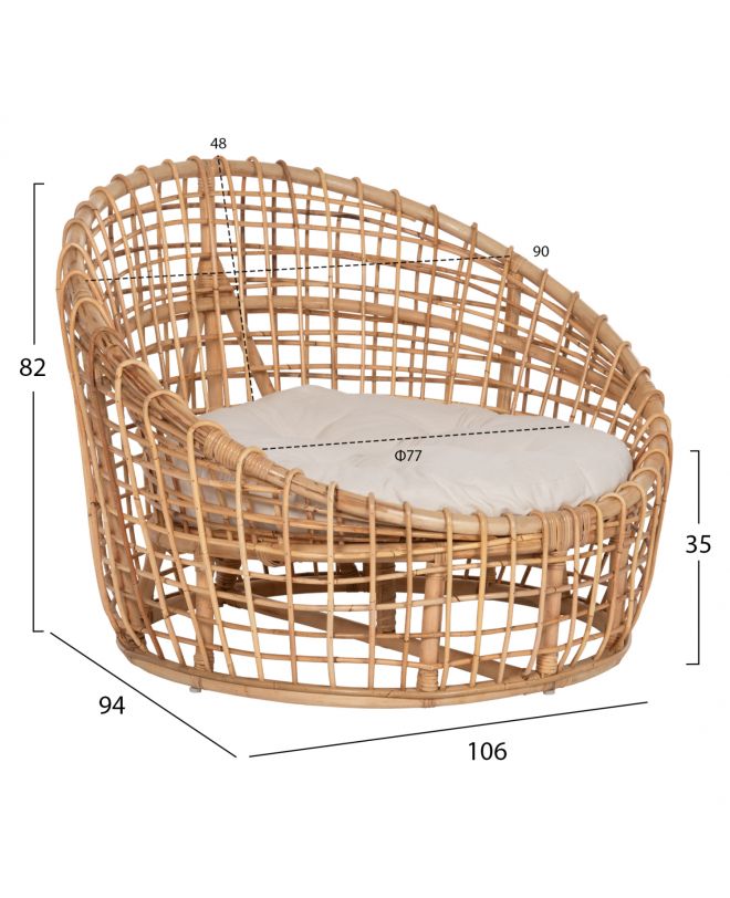 ΠΟΛΥΘΡΟΝΑ ENTO HM9814 RATTAN ΣΕ ΦΥΣΙΚΟ-ΛΕΥΚΟ ΜΑΞΙΛΑΡΙ 106x94x82Yεκ.