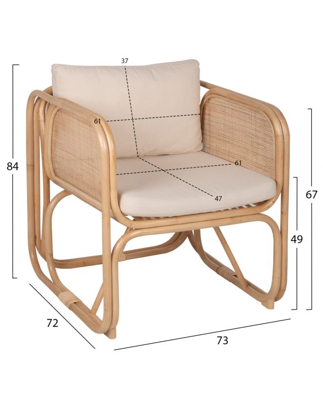 ΠΟΛΥΘΡΟΝΑ WENDY HM9816 RATTAN ΣΕ ΦΥΣΙΚΟ ΧΡΩΜΑ-ΛΕΥΚΑ ΜΑΞΙΛΑΡΙΑ 73x72x84Yεκ.