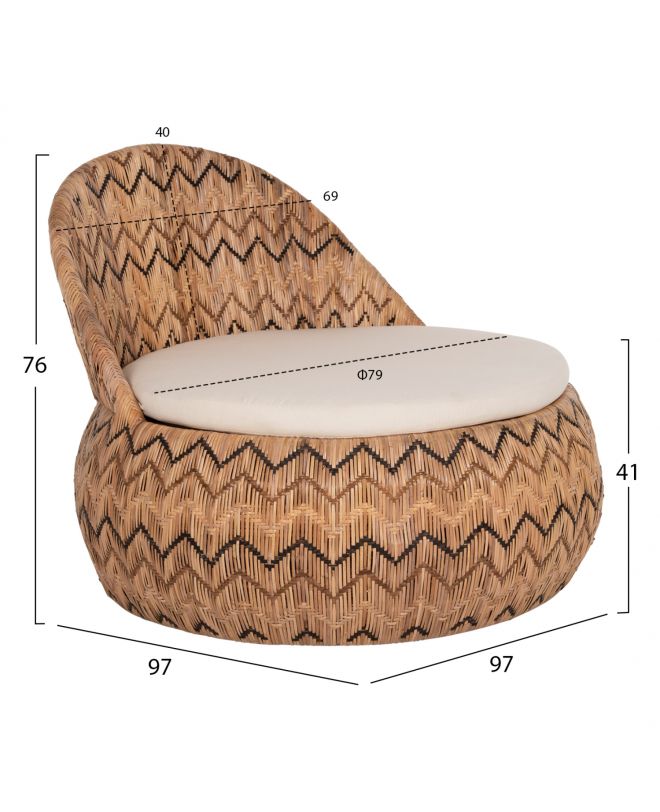 ΠΟΛΥΘΡΟΝΑ ΣΤΡΟΓΓΥΛΗ LADLON HM5992 RATTAN ΦΥΣΙΚΟ-ΕΚΡΟΥ ΜΑΞΙΛΑΡΙ 97x97x76Υεκ.