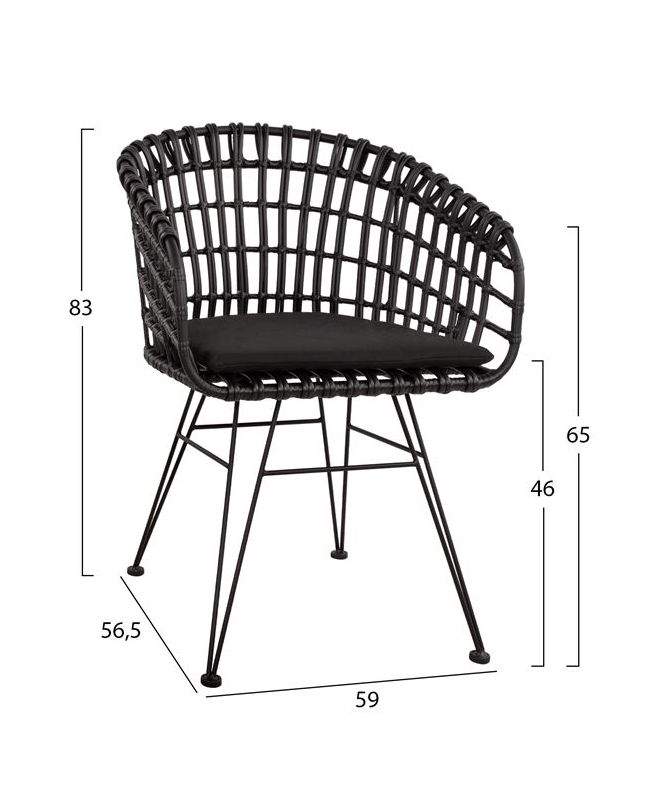 ΠΟΛΥΘΡΟΝΑ ΤΥΠΟΥ ΦΩΛΙΑ ΜΕΤΑΛΛΙΚΗ ALLEGRA HM5456.02 ΜΕ WICKER ΜΑΥΡΟ 59Χ56,5Χ83Υ εκ.