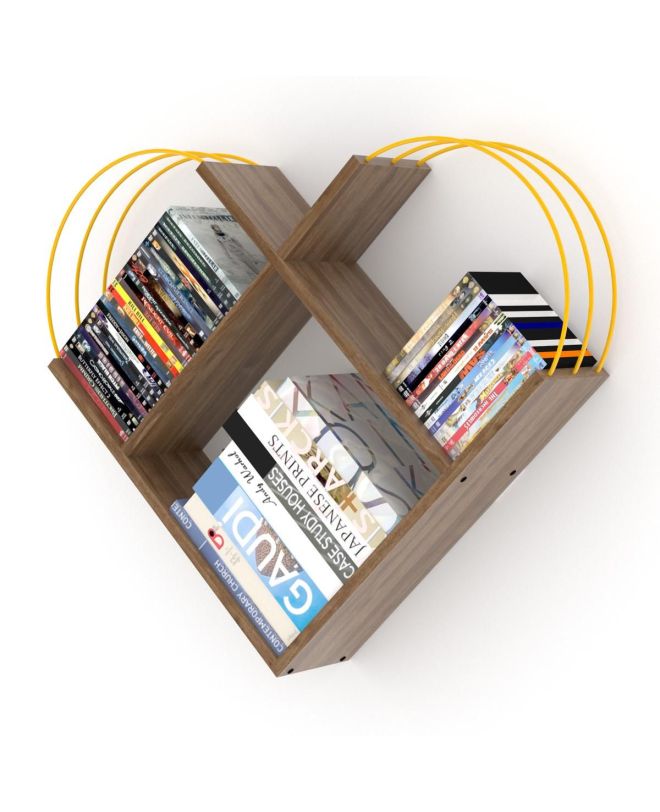 Ραφιέρα Τοίχου ArteLibre CASE Καρυδί/Κίτρινο 89x18x74cm