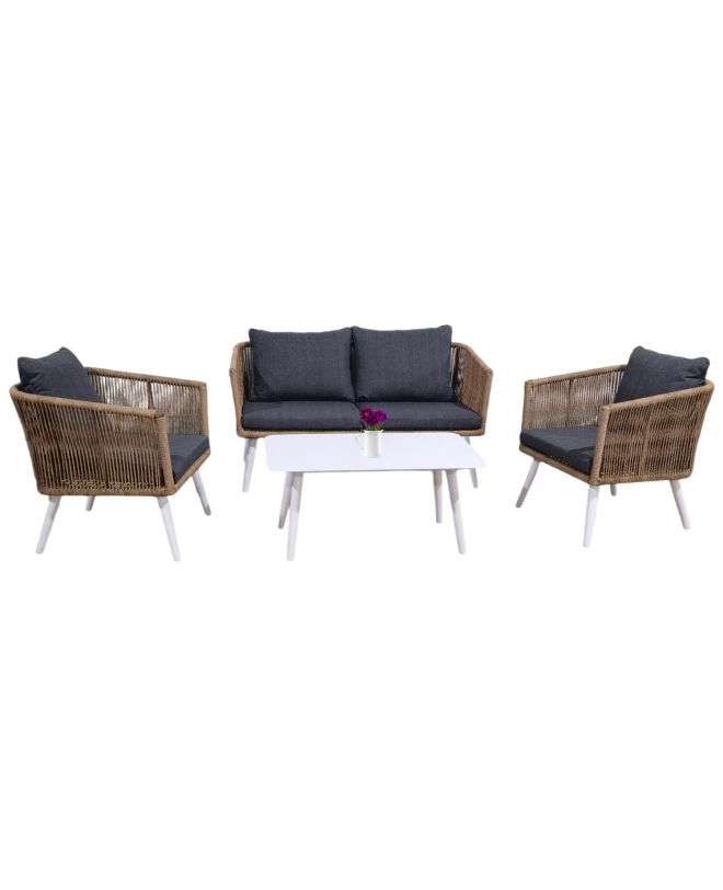ΣΑΛΟΝΙ ΕΞ.ΧΩΡΟΥ 4ΤΜΧ FREJA HM6057.01 ΑΛΟΥΜ. ΛΕΥΚΟ-PE RATTAN ΜΠΕΖ-ΑΝΘΡΑΚΙ ΜΑΞΙΛΑΡΙΑ