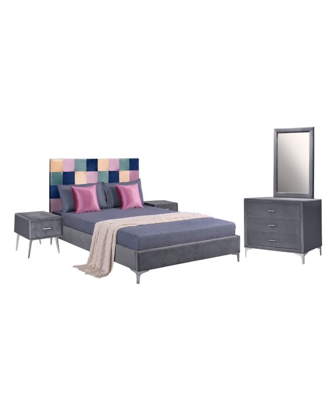 ΣΕΤ ΚΡΕΒΑΤΟΚΑΜΑΡΑΣ 4 ΤΜΧ ΒΕΛΟΥΔΟ ΓΚΡΙ COLOR PATTERN HM11263