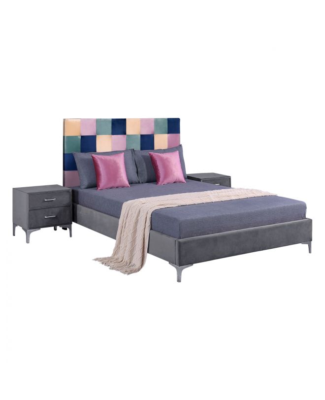 ΣΕΤ ΚΡΕΜΑΤΟΚΑΜΑΡΑΣ 3 ΤΜΧ ΒΕΛΟΥΔΟ ΓΚΡΙ COLOR PATTERN HM11260
