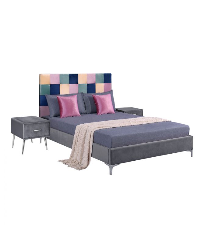 ΣΕΤ ΚΡΕΜΑΤΟΚΑΜΑΡΑΣ 3 ΤΜΧ ΒΕΛΟΥΔΟ ΓΚΡΙ COLOR PATTERN HM11261