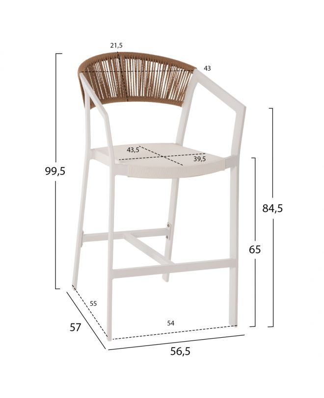 ΣΚΑΜΠΟ ΑΛΟΥΜΙΝΙΟΥ HM5892.12 ΜΕΣΑΙΟΥ ΥΨΟΥΣ RATTAN & TEXTLINE ΛΕΥΚΟ ΜΠΕΖ 56,5x57x99,5