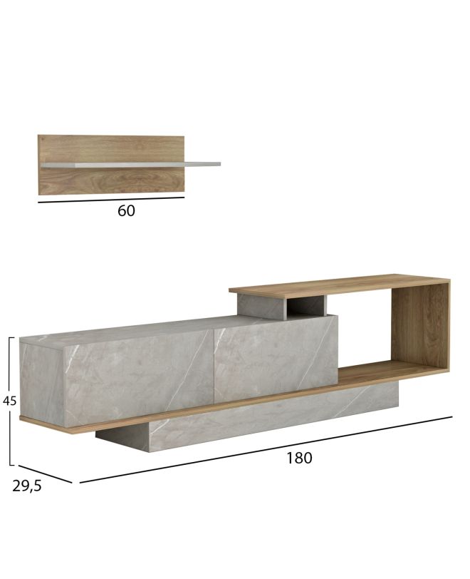 ΣΥΝΘΕΤΟ ΤΗΛΕΟΡΑΣΗΣ GARCELLE HM8904.14 ΜΕΛΑΜΙΝΗ ΦΥΣΙΚΟ-STONE TEXTURE 180x29,6x45Υεκ