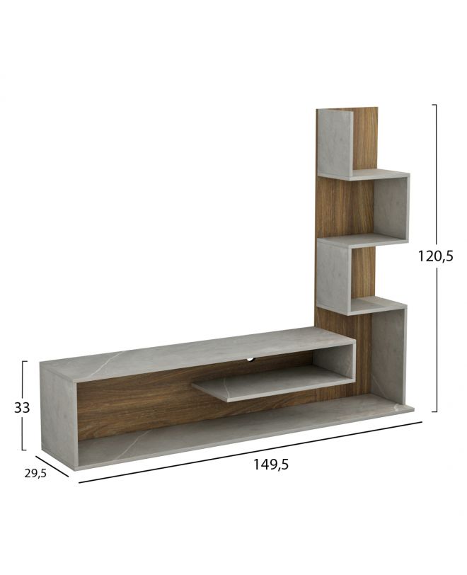 ΣΥΝΘΕΤΟ ΤΗΛΕΟΡΑΣΗΣ EDELIE HM8908.14 ΜΕΛΑΜΙΝΗ ΓΚΡΙ STONE TEXTURE-ΦΥΣΙΚΟ 149,5x29,5x120,8Υεκ.