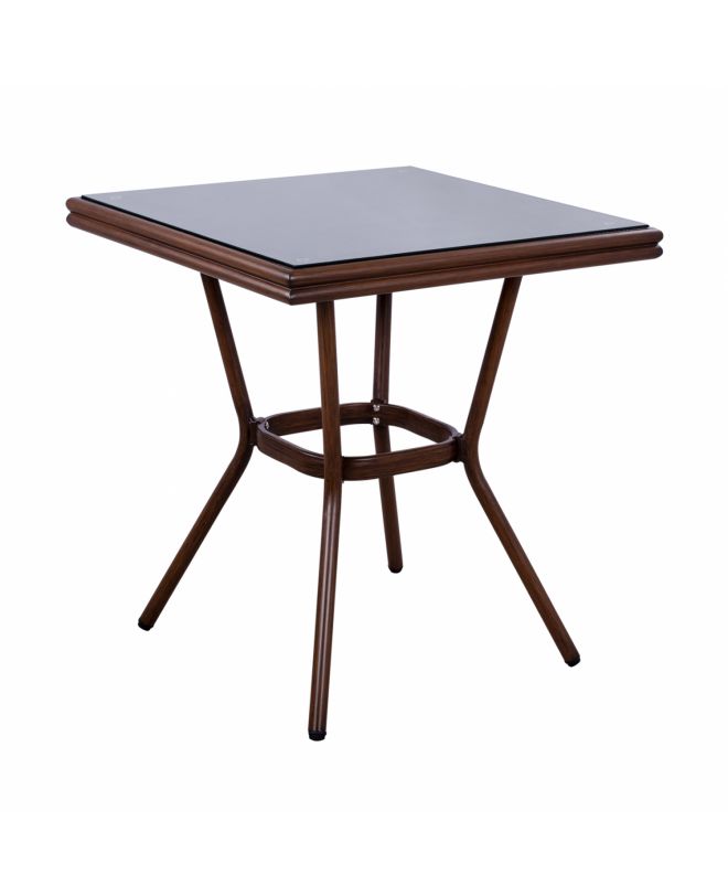 ΤΡΑΠΕΖΙ ΑΛΟΥΜΙΝΙΟΥ 70X70X76  BAMBOO LOOK HM5568.03 ΚΑΦΕ ΜΕ ΓΥΑΛΙ