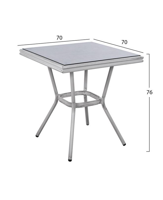 ΤΡΑΠΕΖΙ ΑΛΟΥΜΙΝΙΟΥ 70X70X76 BAMBOO LOOK HM5568.01 ΛΕΥΚΗ ΠΑΤΙΝΑ ΜΕ ΓΥΑΛΙ