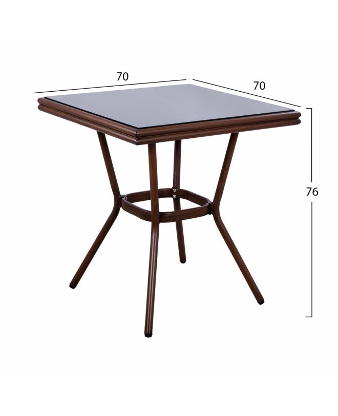 ΤΡΑΠΕΖΙ ΑΛΟΥΜΙΝΙΟΥ 70X70X76  BAMBOO LOOK HM5568.03 ΚΑΦΕ ΜΕ ΓΥΑΛΙ
