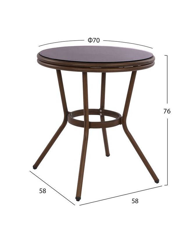 ΤΡΑΠΕΖΙ ΑΛΟΥΜΙΝΙΟΥ Φ70x76 εκ. BAMBOO LOOK HM5532.03 ΚΑΦΕ ΜΕ ΓΥΑΛΙ