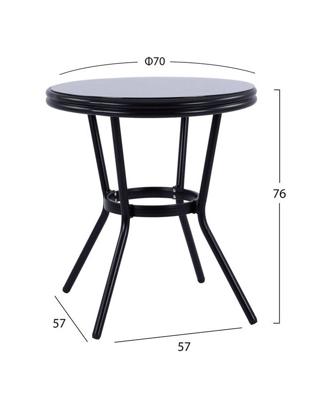 ΤΡΑΠΕΖΙ ΑΛΟΥΜΙΝΙΟΥ Φ70 BAMBOO LOOK HM5532.02 ΜΑΥΡΟ ΜΕ ΓΥΑΛΙ Φ70X76 εκ