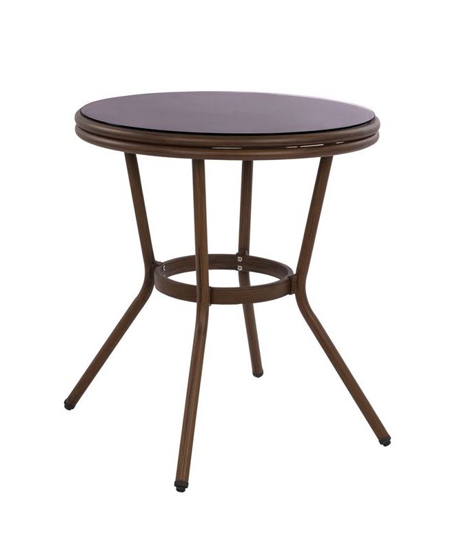ΤΡΑΠΕΖΙ ΑΛΟΥΜΙΝΙΟΥ Φ70x76 εκ. BAMBOO LOOK HM5532.03 ΚΑΦΕ ΜΕ ΓΥΑΛΙ