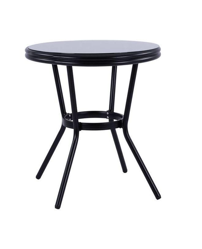ΤΡΑΠΕΖΙ ΑΛΟΥΜΙΝΙΟΥ Φ70 BAMBOO LOOK HM5532.02 ΜΑΥΡΟ ΜΕ ΓΥΑΛΙ Φ70X76 εκ