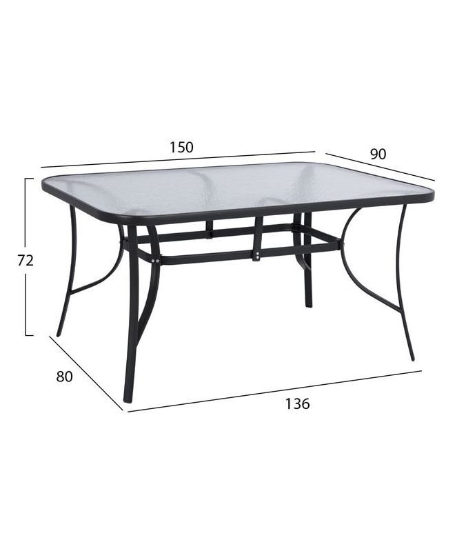 ΤΡΑΠΕΖΙ BRUNO 150X90Χ72Υεκ. ΓΚΡΙ ΜΕΤΑΛΛΙΚΟ ΜΕ ΓΥΑΛΙΝΗ ΕΠΙΦΑΝΕΙΑ HM5145.01