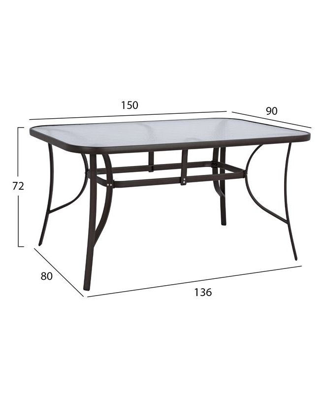 ΤΡΑΠΕΖΙ BRUNO 150X90Χ72Υεκ. ΚΑΦΕ ΜΕΤΑΛΛΙΚΟ ΜΕ ΓΥΑΛΙΝΗ ΕΠΙΦΑΝΕΙΑ HM5145.02