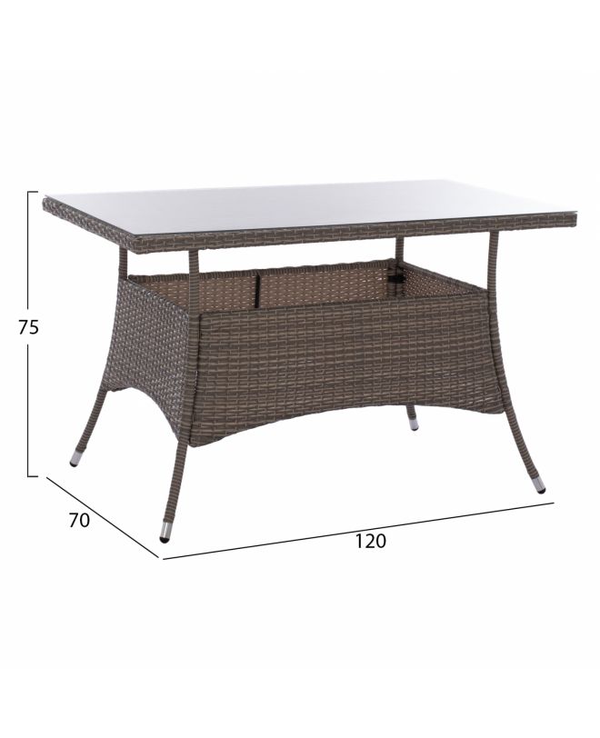 ΤΡΑΠΕΖΙ ΜΕΤΑΛΛΙΚΟ MILITARY RATTAN ΓΚΡΙ HM5141.31 120x70x75Υ εκ.