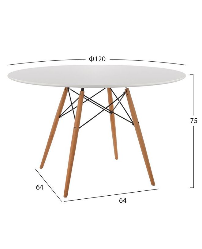 ΤΡΑΠΕΖΙ MINIMAL HM8454.01 ΛΕΥΚΟ Φ120Χ75 ΜΕ ΞΥΛΙΝΑ ΠΟΔΙΑ ΟΞΙΑ