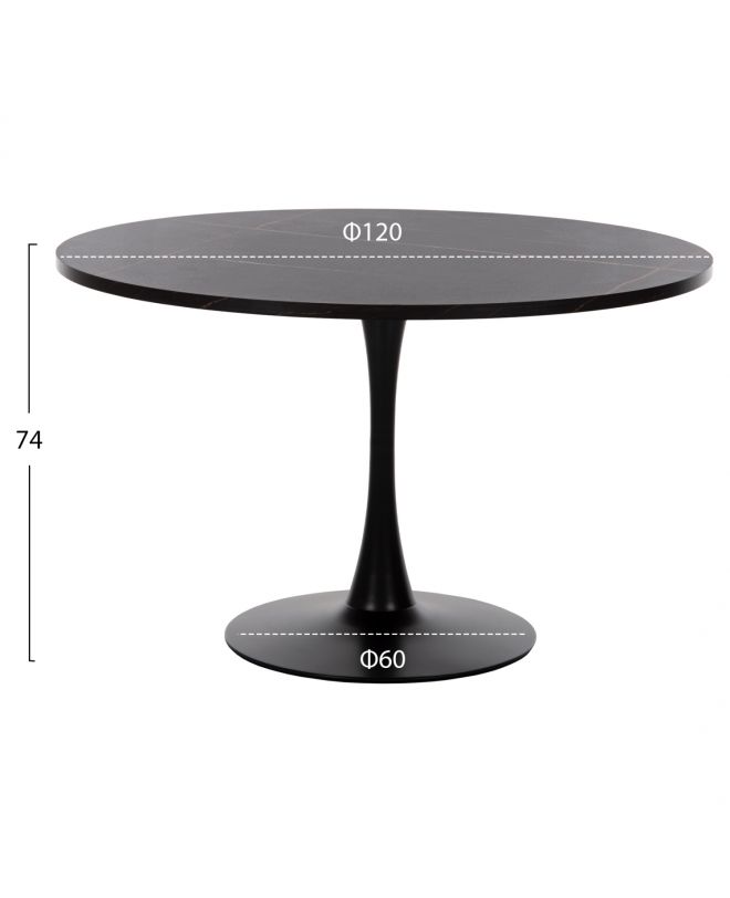ΤΡΑΠΕΖΙ ΤΡΑΠΕΖΑΡΙΑΣ  ΣΤΡΟΓΓΥΛΟ BLACK MARBLE HM9422.02 Φ120x74Yεκ.