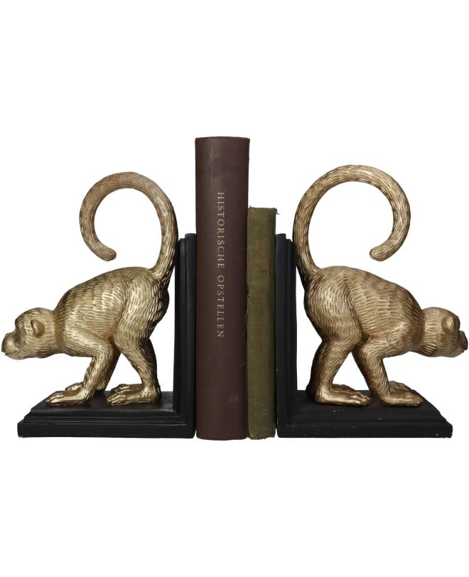 Βιβλιοστάτης Πίθηκος Χρυσό Polyresin 37.6x12x24cm Σετ 2Τμχ